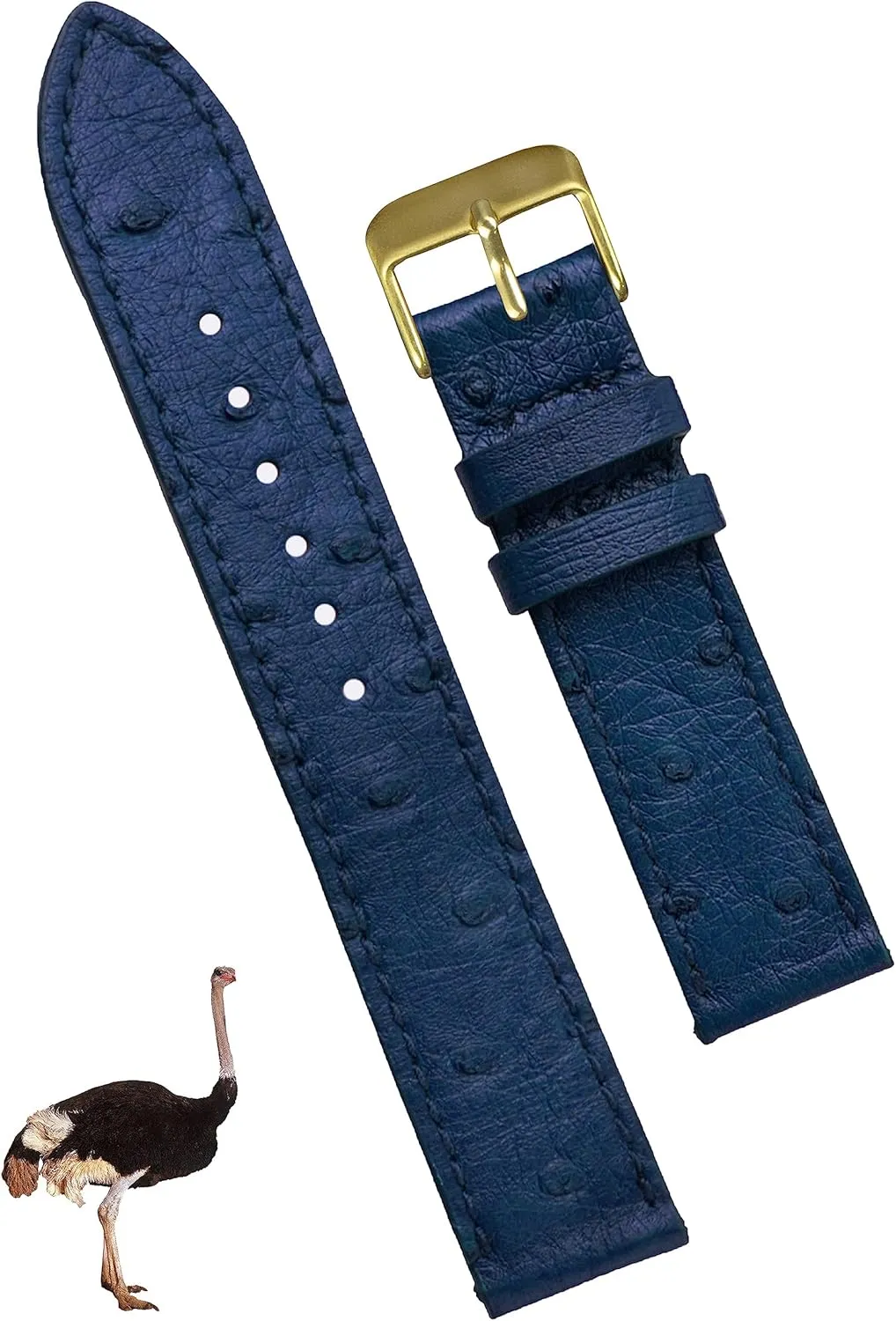 Dad Husband DH-NO-184G-21MM 21mm Flat Blue creativity safety bacterial Ostrich Leather Watch Band Men Quick Release Handmade Leather Strap, Slim Replacement Wristband Stainless Steel Buckle, Christmas Father's Day Gift for 