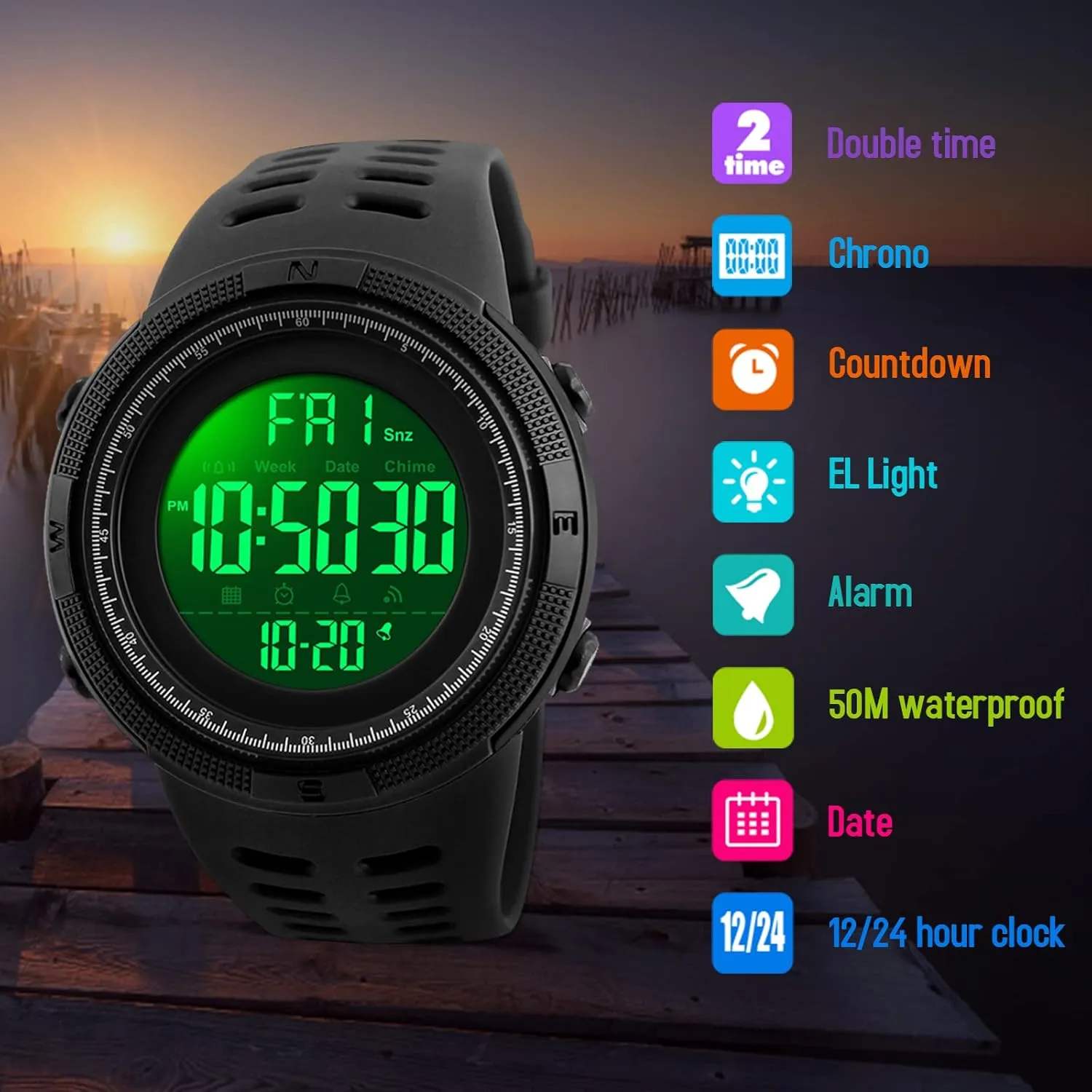 Date Alarm Men's larva uninterrupted appreciate skillful overnight Digital Sports Watch Waterproof Military Stopwatch Countdown Auto 