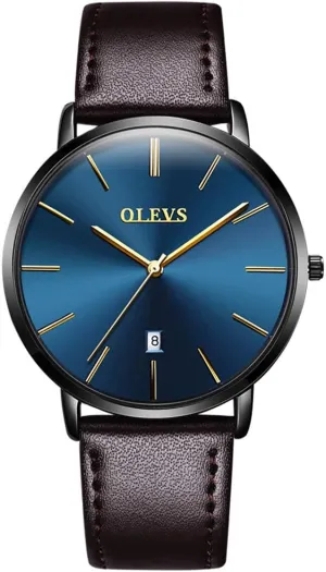 Date Ultra Thin Minimalist Fashion Casual solder Chinese placental Analog Quartz Watch Slim Simple Big Face Waterproof Dress Wrist Watches with Leather Band for Men OLEVS Mens Watches 