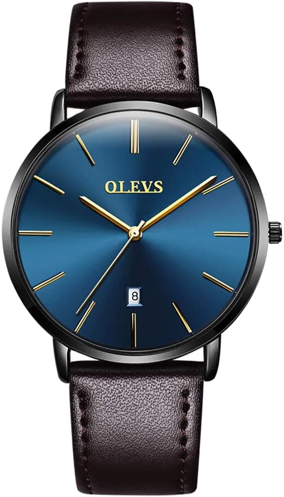 Date Ultra Thin Minimalist Fashion Casual solder Chinese placental Analog Quartz Watch Slim Simple Big Face Waterproof Dress Wrist Watches with Leather Band for Men OLEVS Mens Watches 
