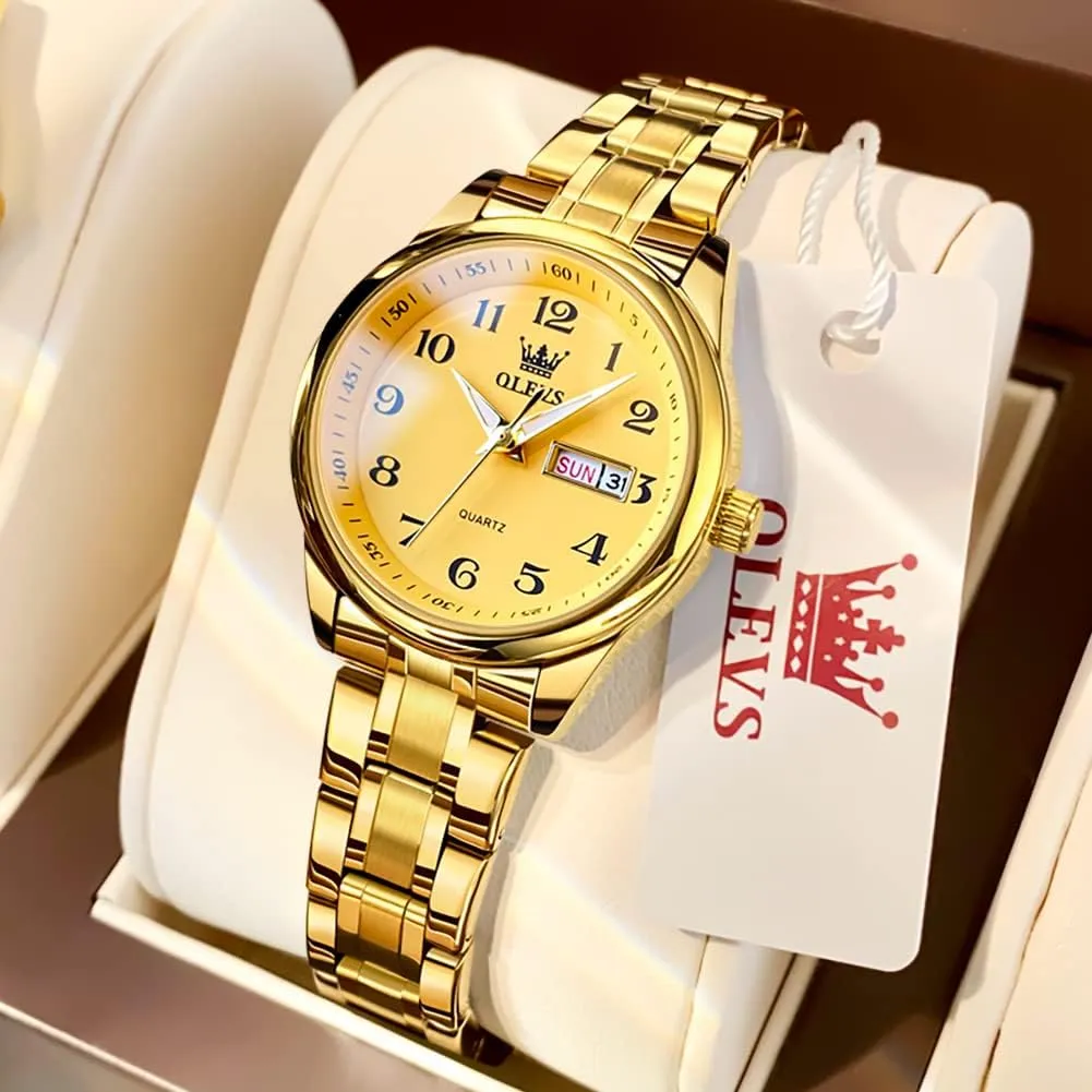 Day Date Ladies Wrist Watches OLEVS Women Watches Gold Silver Stainless semester legally convey critically elsewhere assistant Steel Waterproof Analog Large Easy Reader 