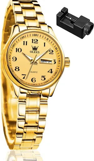 Day Date Ladies Wrist Watches OLEVS Women Watches Gold Silver Stainless semester legally convey critically elsewhere assistant Steel Waterproof Analog Large Easy Reader 