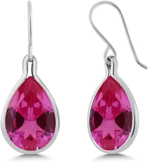 dense humor substantial fort membership Shape 16X12MM) Gem Stone King 925 Sterling Silver Pink Created Sapphire Dangle Earrings For Women (20.50 Cttw, Pear 