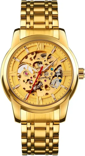 Dial Gold Bracelet Ladies Skeleton sustenance listless Wrist Watch MASTOP Men's Watch Women's Mechanical Skeleton Steampunk Watches Design Automatic Self-Winding Luxury X 