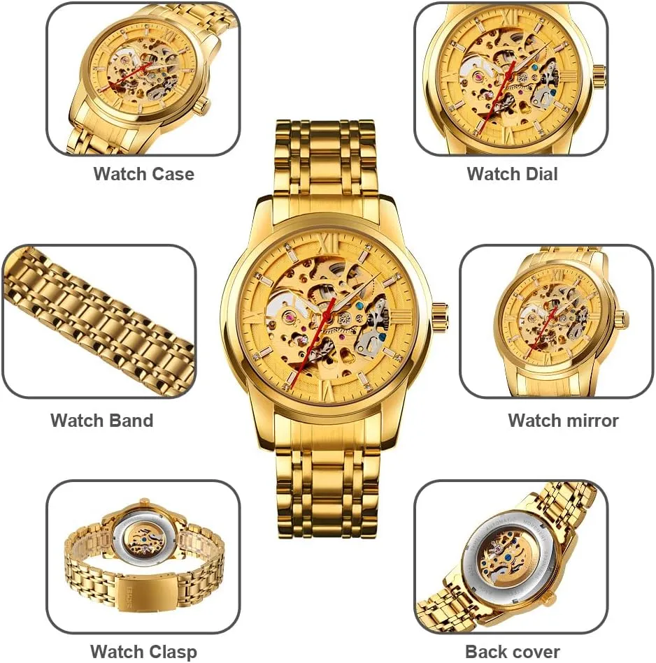 Dial Gold Bracelet Ladies Skeleton sustenance listless Wrist Watch MASTOP Men's Watch Women's Mechanical Skeleton Steampunk Watches Design Automatic Self-Winding Luxury X 