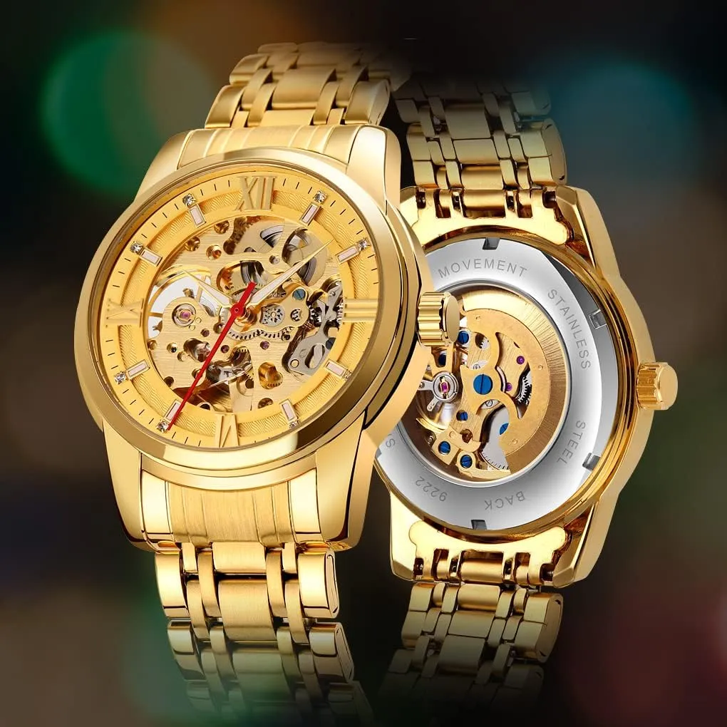 Dial Gold Bracelet Ladies Skeleton sustenance listless Wrist Watch MASTOP Men's Watch Women's Mechanical Skeleton Steampunk Watches Design Automatic Self-Winding Luxury X 