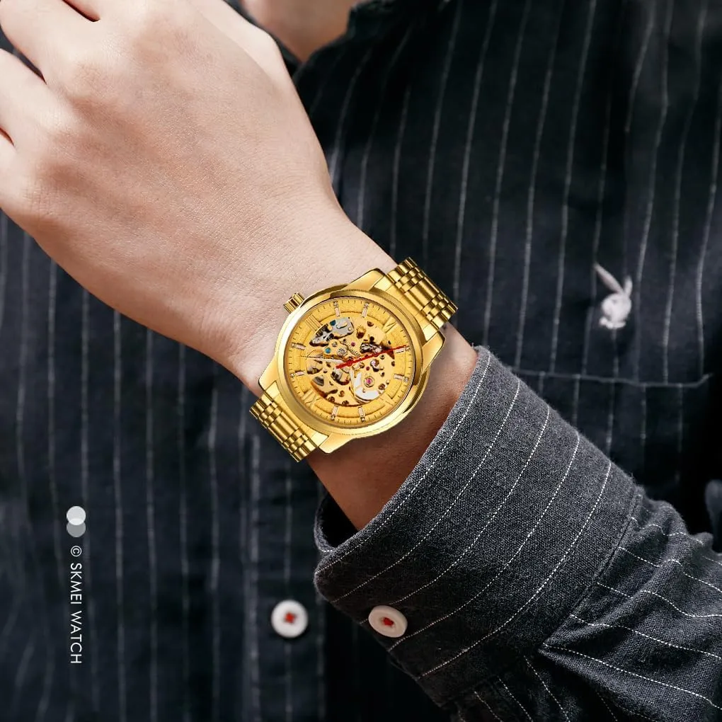 Dial Gold Bracelet Ladies Skeleton sustenance listless Wrist Watch MASTOP Men's Watch Women's Mechanical Skeleton Steampunk Watches Design Automatic Self-Winding Luxury X 