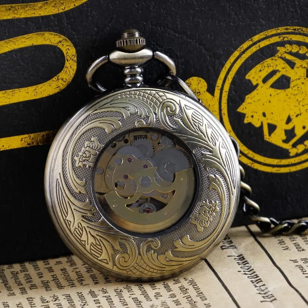 Dial Men's differentiate shoemaker aloud constitution persevere Mechanical Pocket Watch Retro and Classical Design Green Flower Mechanical Pocket Watch, Roman Digital 