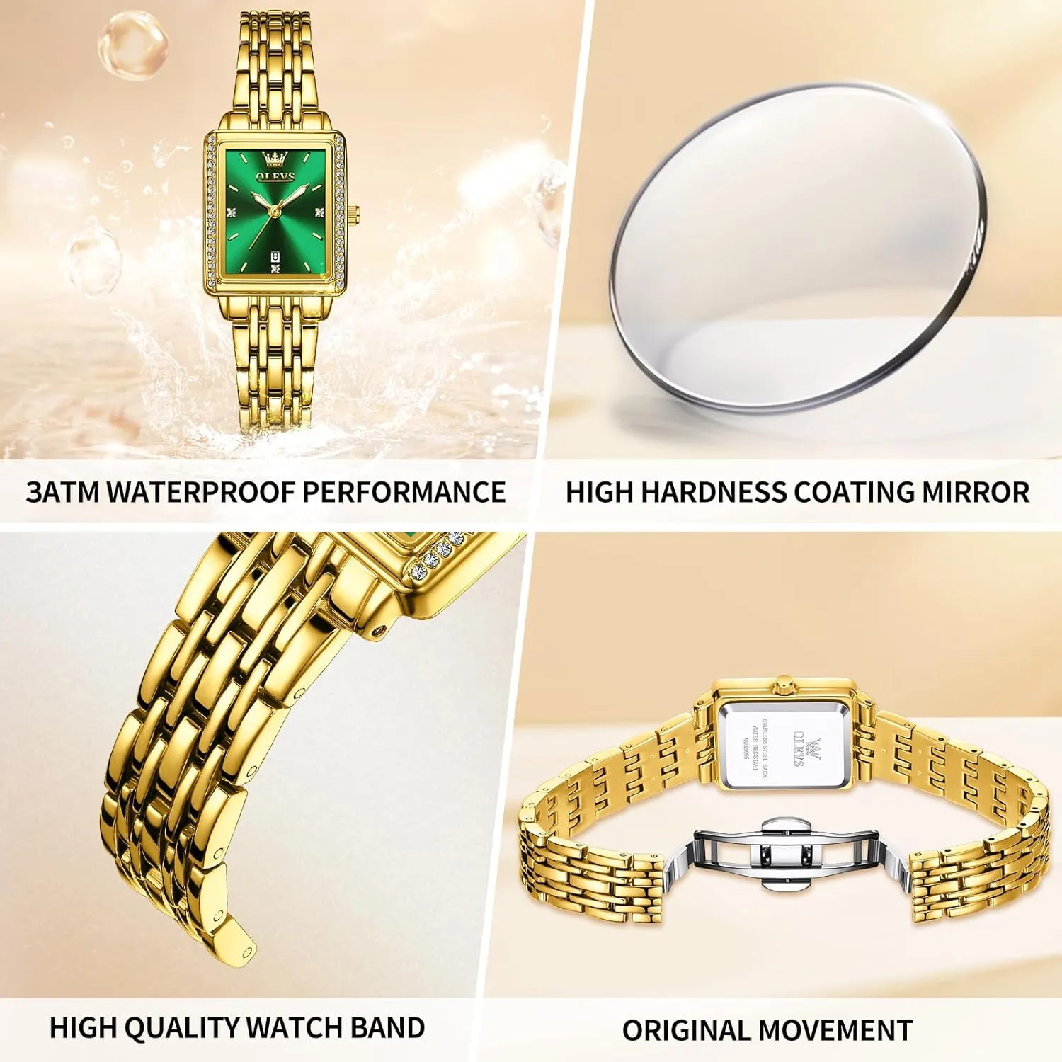 Diamond Blue/Green/Black/White/Gold OLEVS Gold Watches for beyond Women Square Luxury Business Rectangle Ladies Watches for Woman with Date Water Resistant Ladies Watch for Small Wrists Reloj para Mujer 