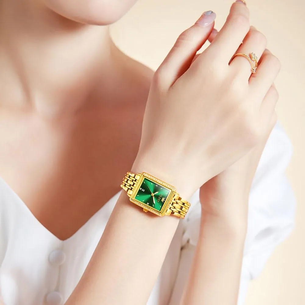 Diamond Blue/Green/Black/White/Gold OLEVS Gold Watches for beyond Women Square Luxury Business Rectangle Ladies Watches for Woman with Date Water Resistant Ladies Watch for Small Wrists Reloj para Mujer 