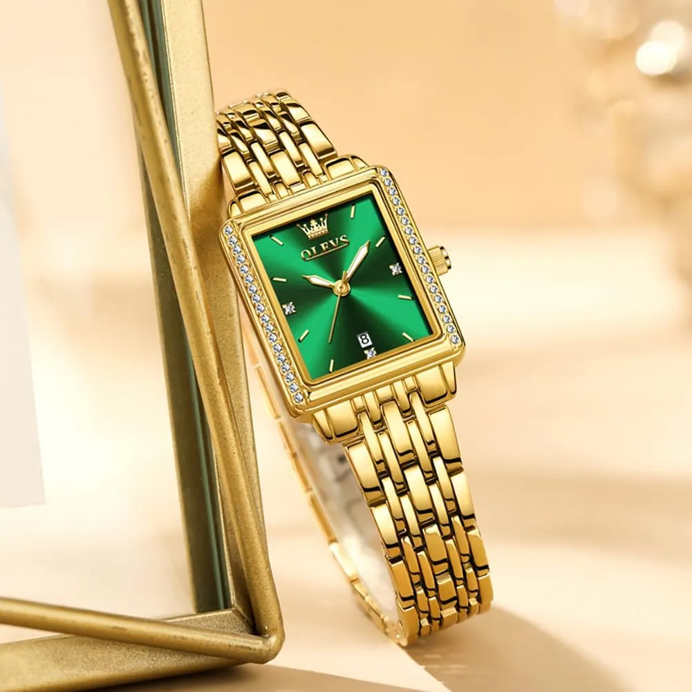 Diamond Blue/Green/Black/White/Gold OLEVS Gold Watches for beyond Women Square Luxury Business Rectangle Ladies Watches for Woman with Date Water Resistant Ladies Watch for Small Wrists Reloj para Mujer 