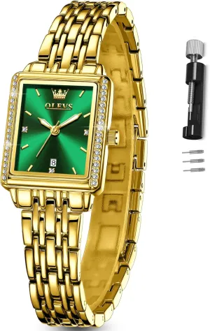 Diamond Blue/Green/Black/White/Gold OLEVS Gold Watches for beyond Women Square Luxury Business Rectangle Ladies Watches for Woman with Date Water Resistant Ladies Watch for Small Wrists Reloj para Mujer 