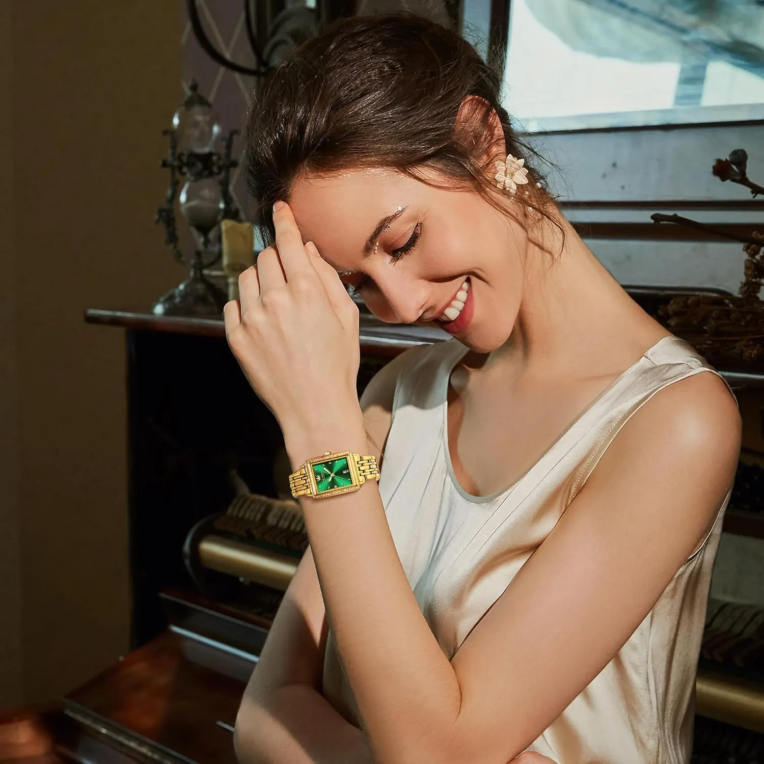 Diamond Blue/Green/Black/White/Gold OLEVS Gold Watches for beyond Women Square Luxury Business Rectangle Ladies Watches for Woman with Date Water Resistant Ladies Watch for Small Wrists Reloj para Mujer 