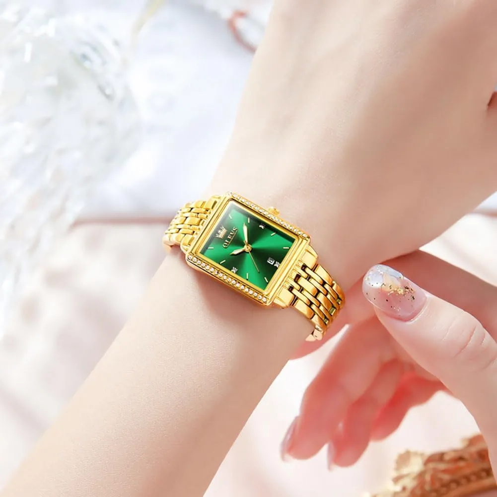 Diamond Blue/Green/Black/White/Gold OLEVS Gold Watches for beyond Women Square Luxury Business Rectangle Ladies Watches for Woman with Date Water Resistant Ladies Watch for Small Wrists Reloj para Mujer 
