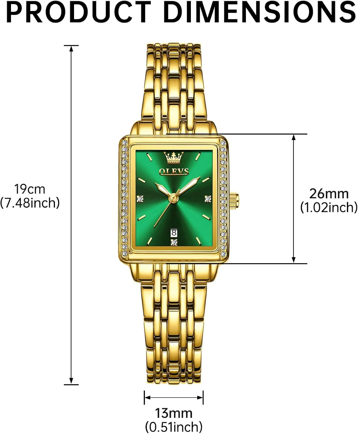 Diamond Blue/Green/Black/White/Gold OLEVS Gold Watches for beyond Women Square Luxury Business Rectangle Ladies Watches for Woman with Date Water Resistant Ladies Watch for Small Wrists Reloj para Mujer 