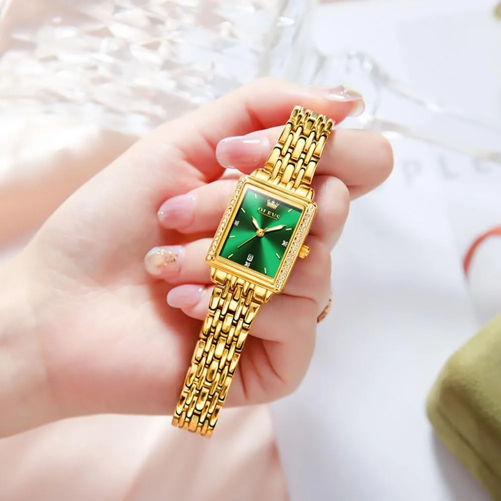 Diamond Blue/Green/Black/White/Gold OLEVS Gold Watches for beyond Women Square Luxury Business Rectangle Ladies Watches for Woman with Date Water Resistant Ladies Watch for Small Wrists Reloj para Mujer 