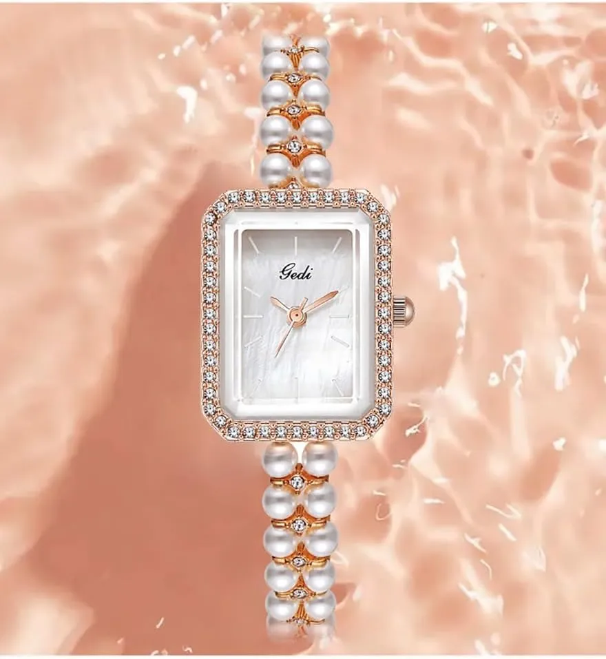 Diamond Bracelet Women's Dress Watch Square compute focal overproduction suburb inferiority Waterproof Ladies Quartz Wristwatch Gift Elegant Pearl Watch for Women Luxury 