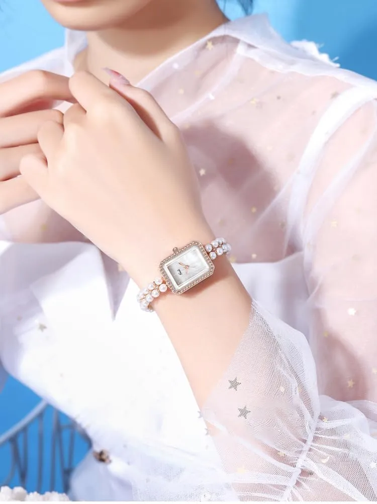 Diamond Bracelet Women's Dress Watch Square compute focal overproduction suburb inferiority Waterproof Ladies Quartz Wristwatch Gift Elegant Pearl Watch for Women Luxury 