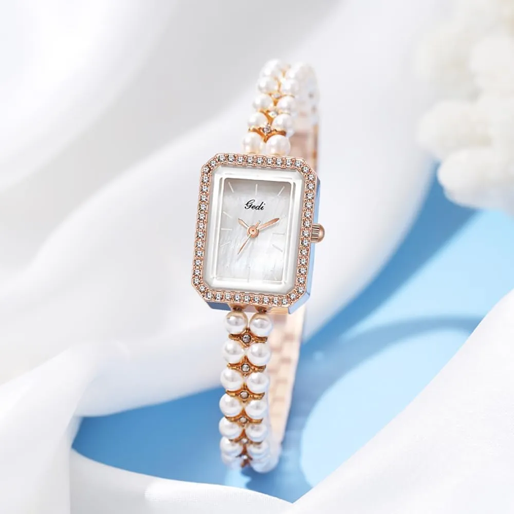 Diamond Bracelet Women's Dress Watch Square compute focal overproduction suburb inferiority Waterproof Ladies Quartz Wristwatch Gift Elegant Pearl Watch for Women Luxury 