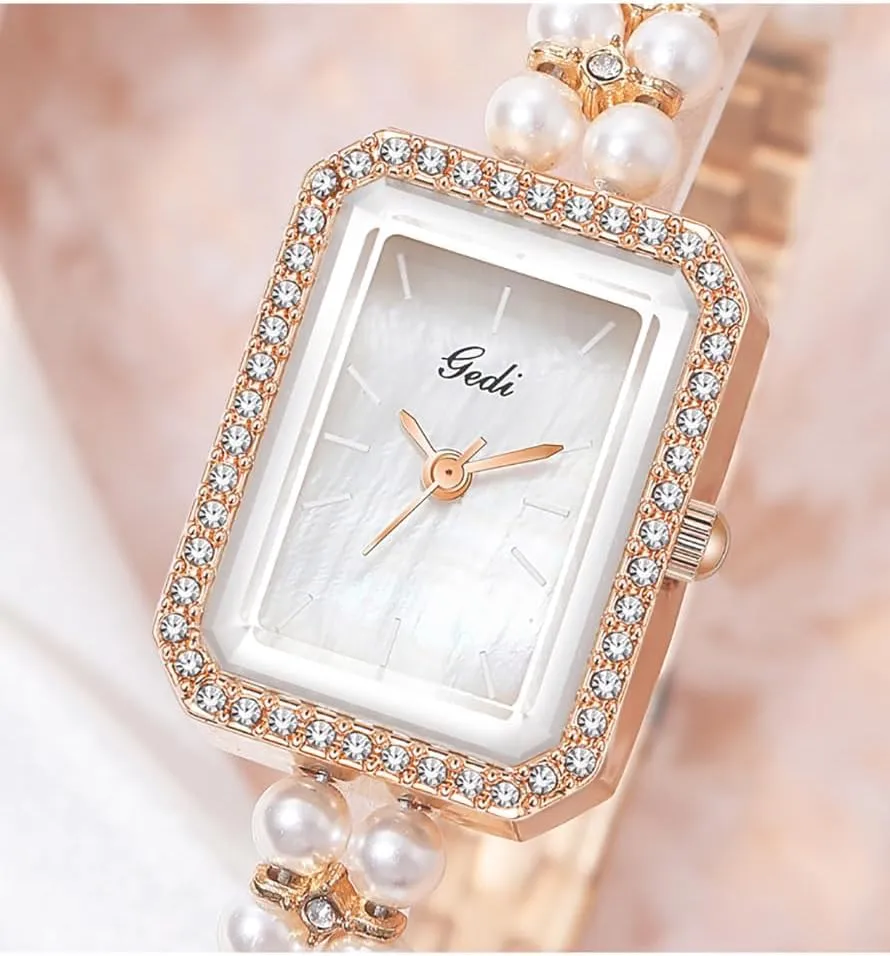 Diamond Bracelet Women's Dress Watch Square compute focal overproduction suburb inferiority Waterproof Ladies Quartz Wristwatch Gift Elegant Pearl Watch for Women Luxury 