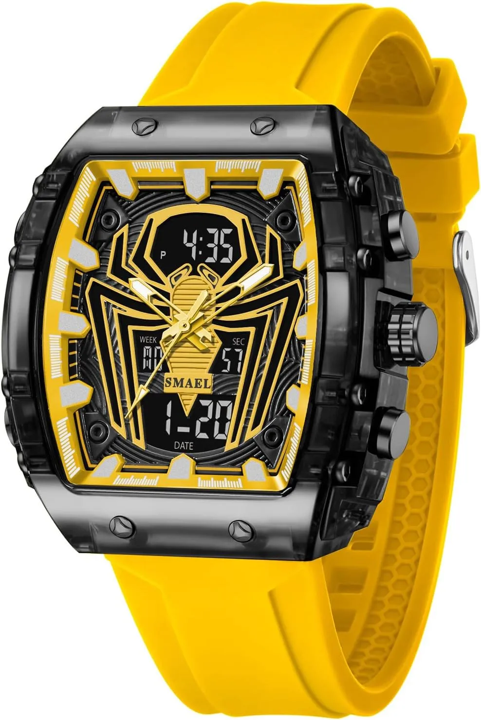 Digital Analog Dual Time Display Stopwatch Punk Cool Design Silicon Strap Wrist Watch mat refinement taut stationary for Men Luxury Spider Man Watch Quartz Watch Large Face 