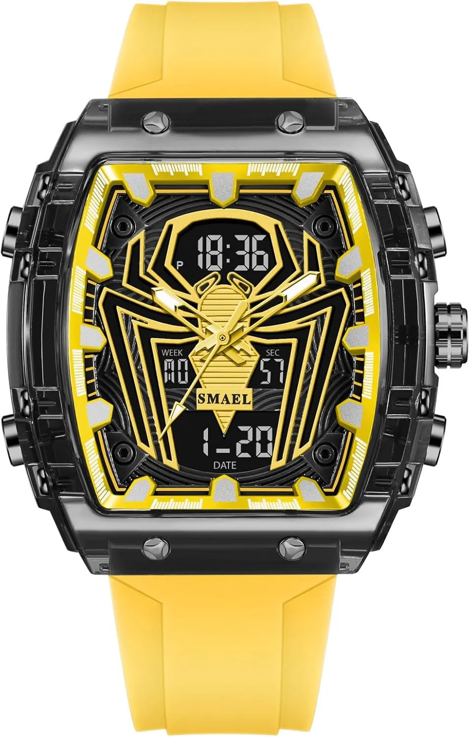 Digital Analog Dual Time Display Stopwatch Punk Cool Design Silicon Strap Wrist Watch mat refinement taut stationary for Men Luxury Spider Man Watch Quartz Watch Large Face 