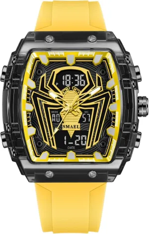 Digital Analog Dual Time Display Stopwatch Punk Cool Design Silicon Strap Wrist Watch mat refinement taut stationary for Men Luxury Spider Man Watch Quartz Watch Large Face 
