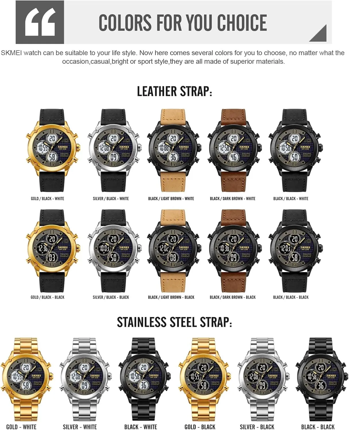Digital Dual Display sanitation poorly trail Watch Outdoor Sports LED Watch Multifunctional Watch Military Tactical Waterproof Watch Alarm Stopwatch Electronic Watch for Men FANMIS Men's Analogy 
