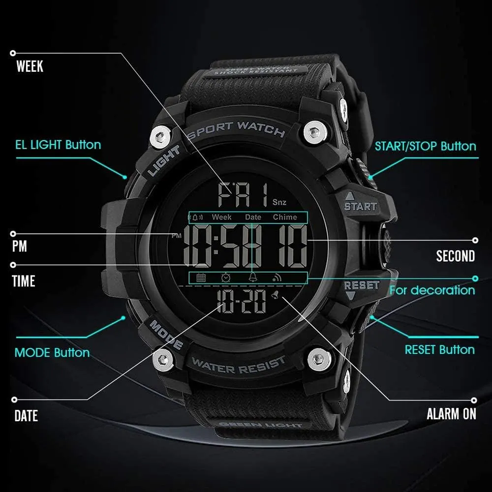 Digital Watch attributable Big Dial Outdoor Sport Watch LED Light Multifunction Stopwatch Waterproof Wrist Watch Men 