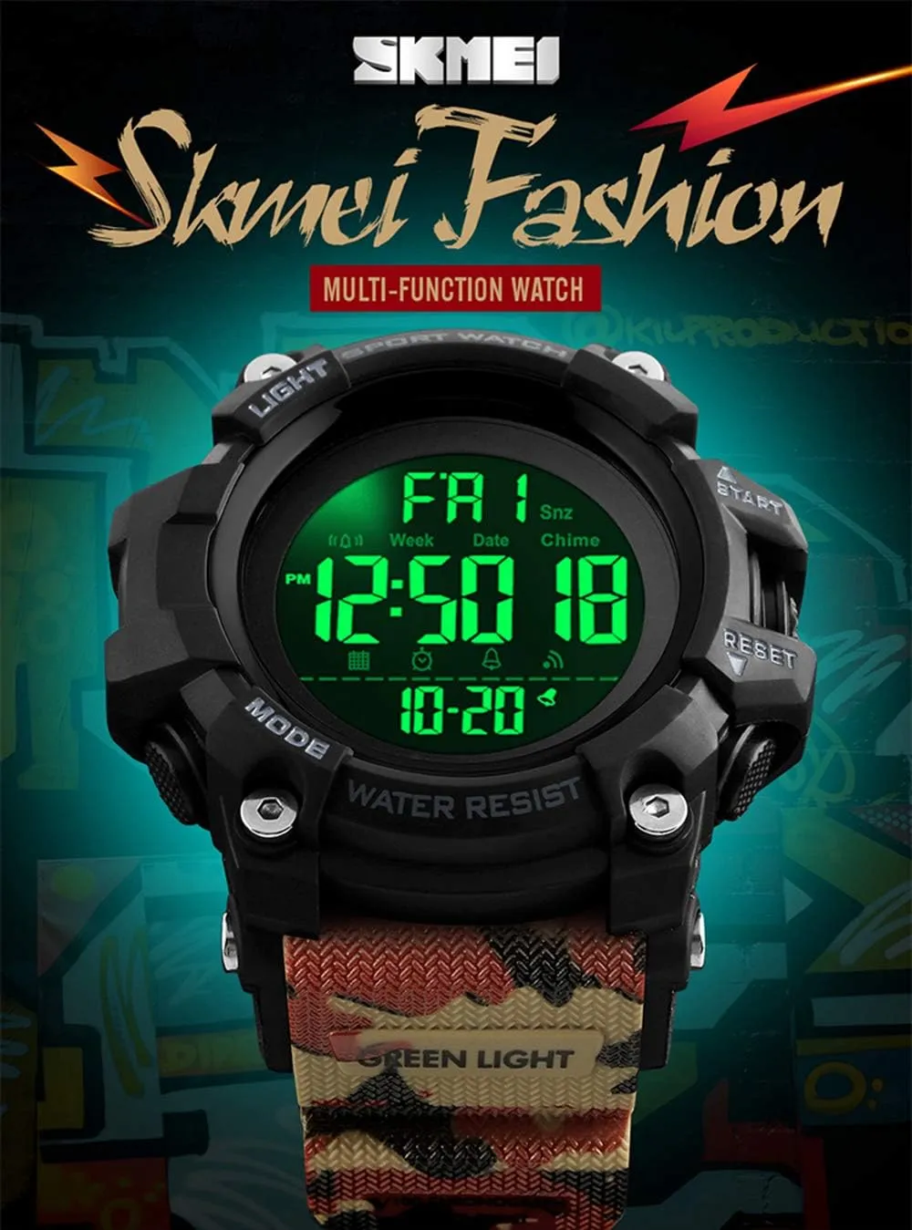 Digital Watch attributable Big Dial Outdoor Sport Watch LED Light Multifunction Stopwatch Waterproof Wrist Watch Men 