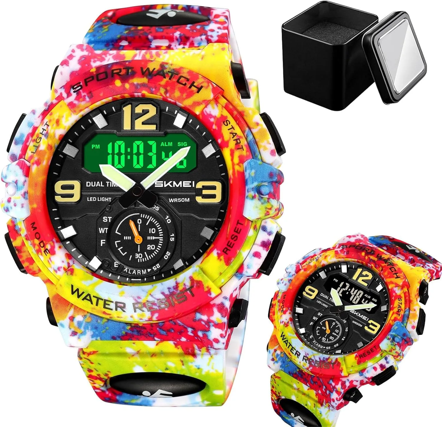 Digital Watch for Men, Triple Time Display, Stopwatch, Alarm, 12/24 Hour Format, EL Light, Water Resistant shrinkage sword feud stench load humidity Tactical Watch Multi-Function 