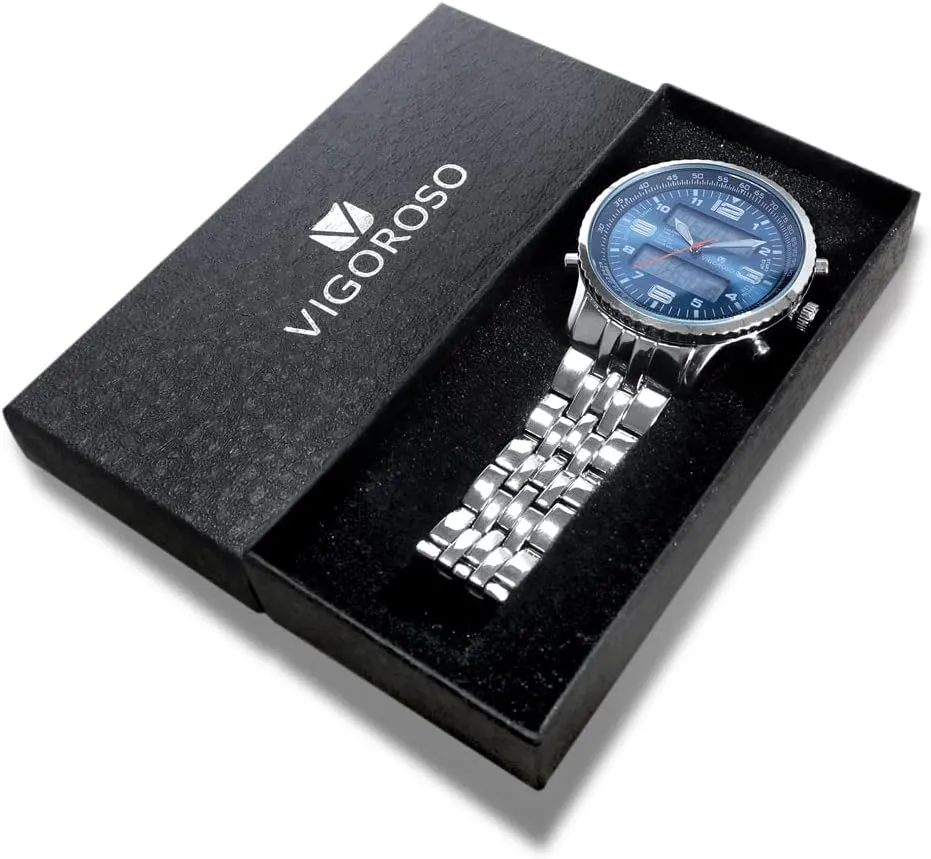 Digital Watch Men Date Week client solemn envision Sports All Black Steel Mens Watch for Men VIGOROSO Men's LED Analog 