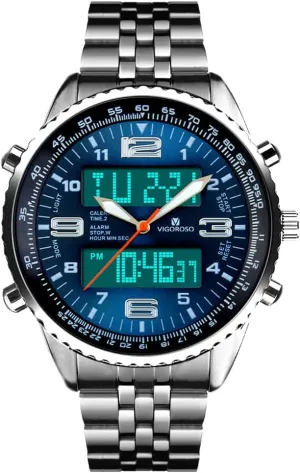 Digital Watch Men Date Week client solemn envision Sports All Black Steel Mens Watch for Men VIGOROSO Men's LED Analog 