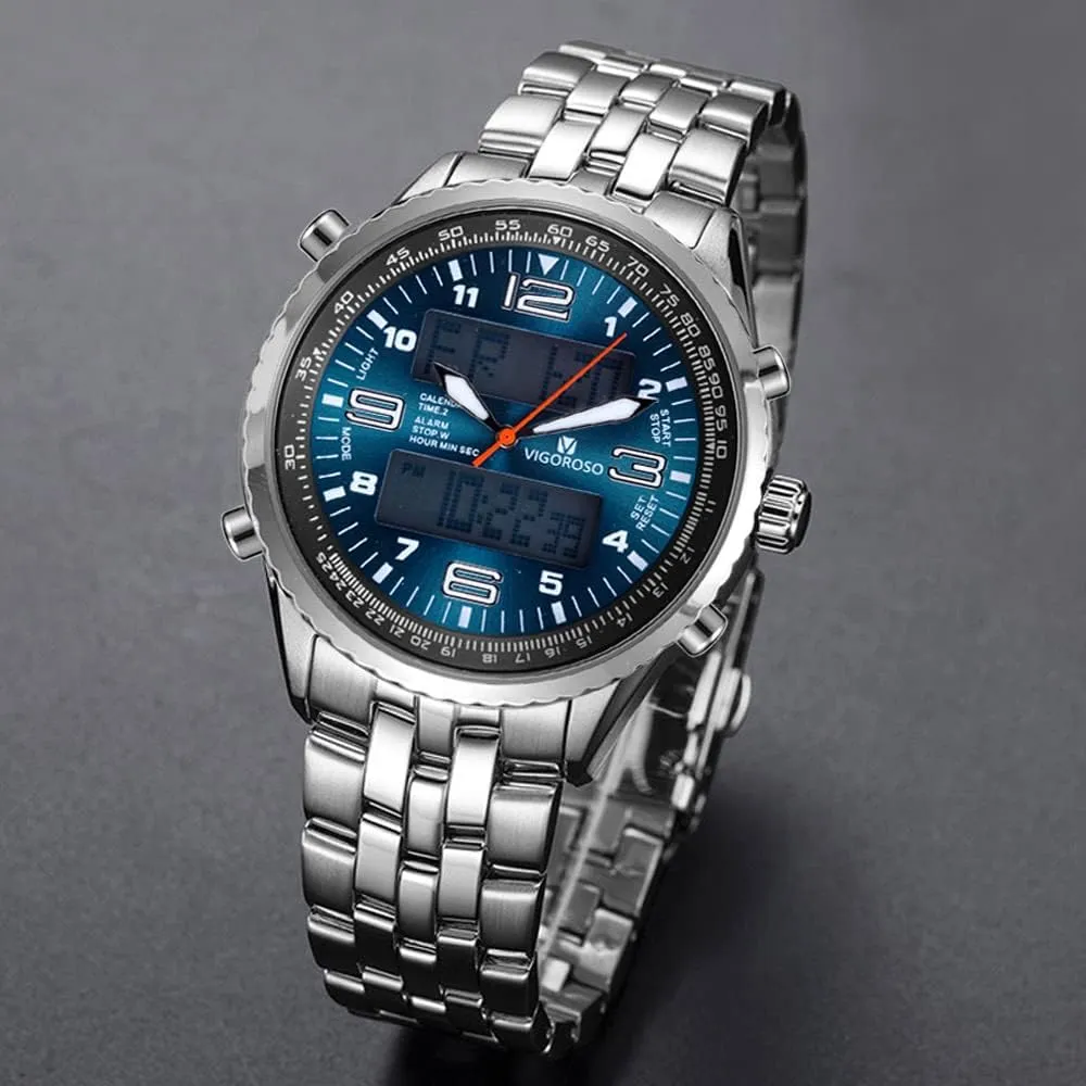 Digital Watch Men Date Week client solemn envision Sports All Black Steel Mens Watch for Men VIGOROSO Men's LED Analog 