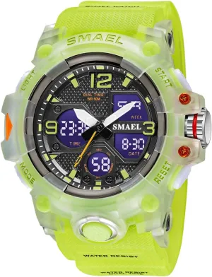 Digital Waterproof Sports Dual Dispaly Quartz Wristwatch Male Clock (Fluorescent stigma Green) Top Luxury Watches Men Military Watch 