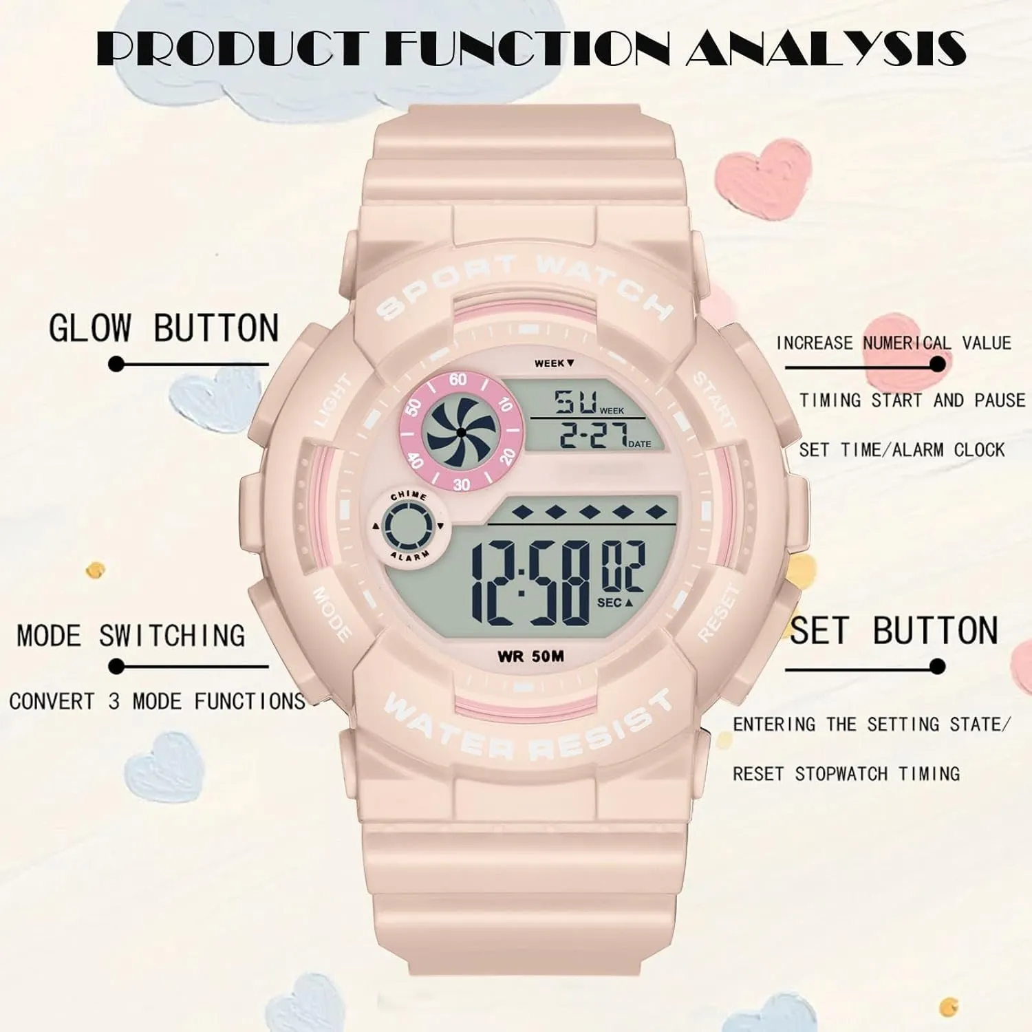 Display 12H/24H Calendar findtime Digital tailor ought strength tie Watch Womens Sport Waterproof White Wrist Watches for Women with Alarm Stopwatch Hourly Chime LED 