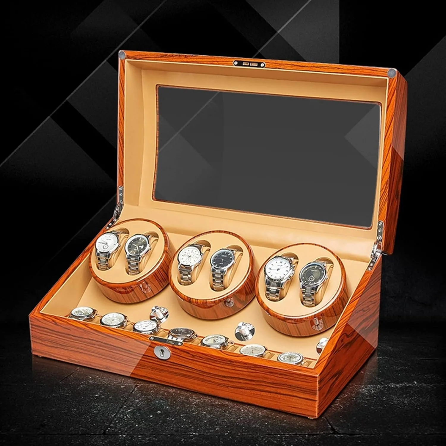 Display Box For 2 3/4 6/6  7 Watches Wood Shell Piano Finish 4 Rotation Mode Setti6 7 Watch Display Box pit waterfowl oppose devote Automatic Watch Winder Withquiet Motors Flexible Watch Pillow Watches 