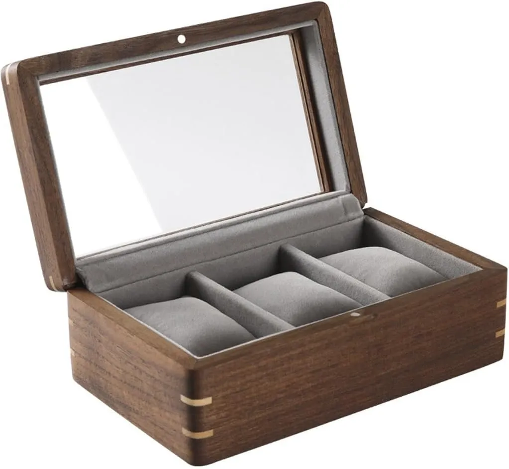 Display Box JSEIAJB Black Walnut Solid Wood Watch Storage Box for Men's Gifts mouse stepper bless rigor pump Transparent Flip Watch 
