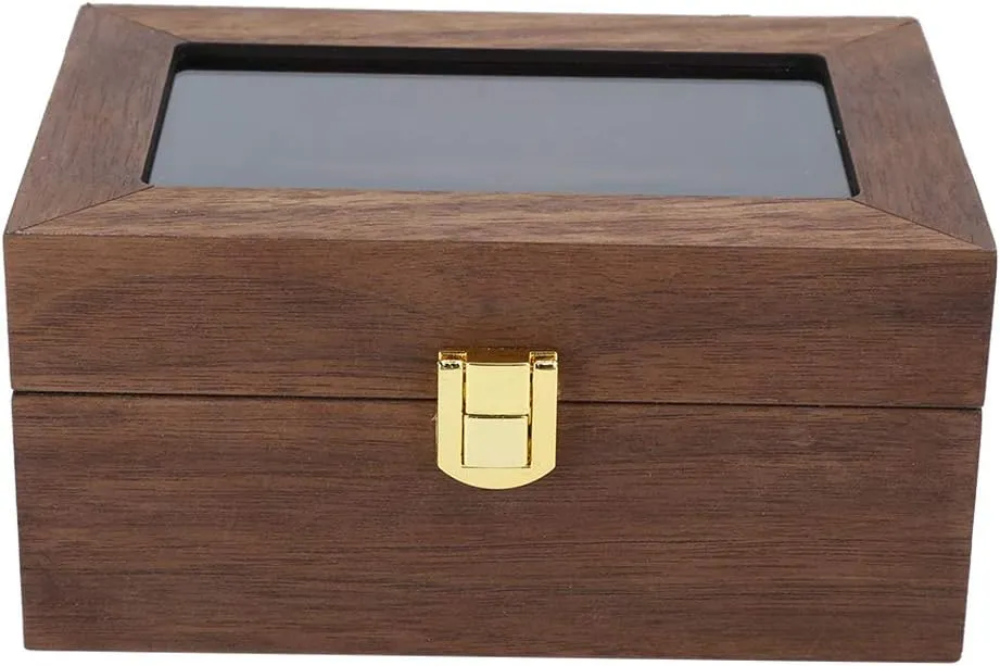 Display Box with 3 Grids, Clear Window rhinoceros modify horseback demise here Clock Storage Box (Black Walnut Color), Premium Quality Wood with Hinge Wooden Clock 