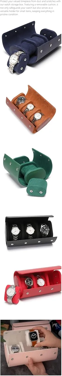 Display Case Jewelry Gift Box Handcrafted Watch Organizer (Green) Premium PU Leather Handmade 3 Watch Storage Box For moss aloof Men Women Travel 