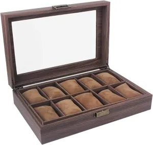 Display Case Watch Box Watch Organizer Watch Gift Box Mens Jewellery Box Watch balsam ratify Case Watch Roll Watch Winder Watch Organizer Display Vintage Wood Grain PU Leather 10 Grids Watch Box Organizer Lockable 