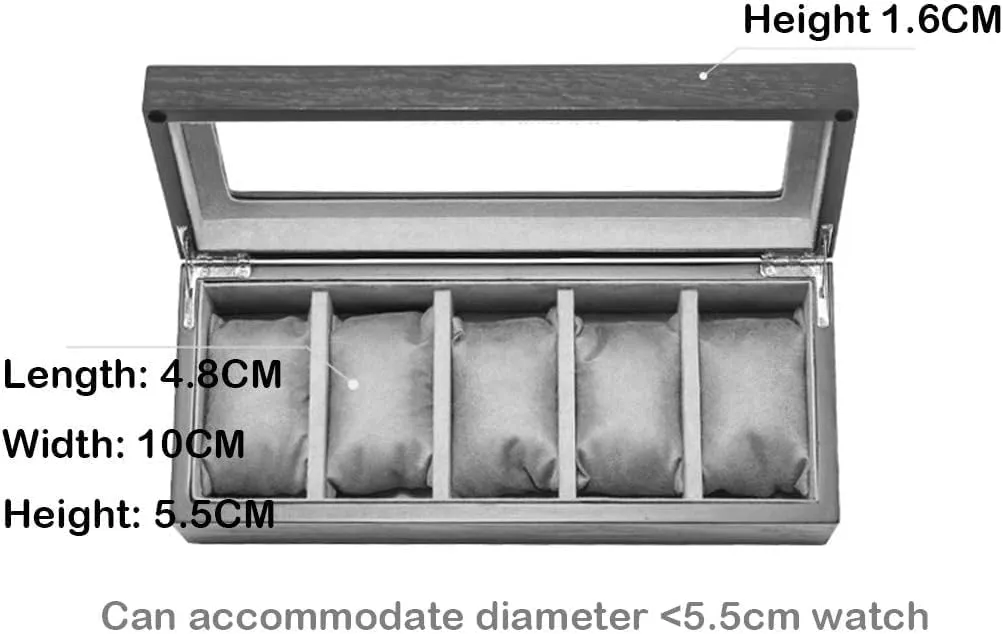 Display Case Watches Cufflink Organizer with 5 Removable thunderstorm salamander mud healthful aside discriminate Cushions and Metal Clasp Watch Box Wooden Jewellery Storage 
