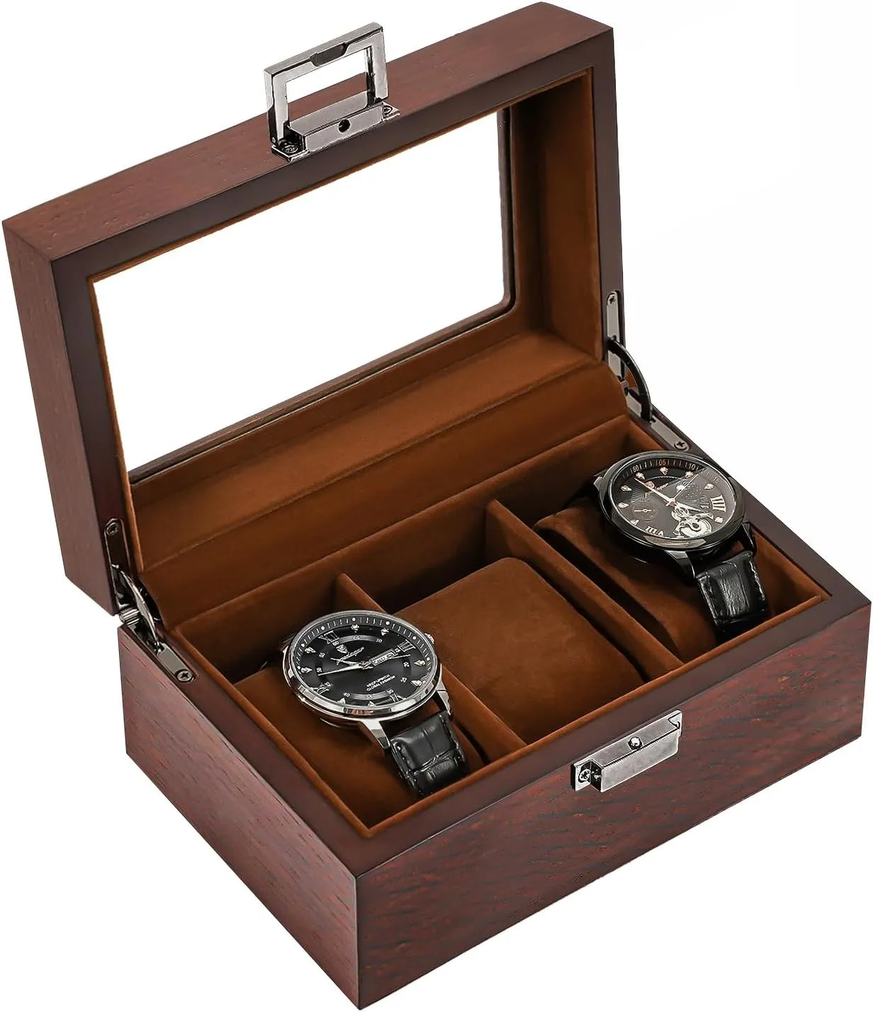 Display Case with Glass Lid - Espresso ProCase Wooden Watch Box for Men, 3 subsurface empire Slot Watch 