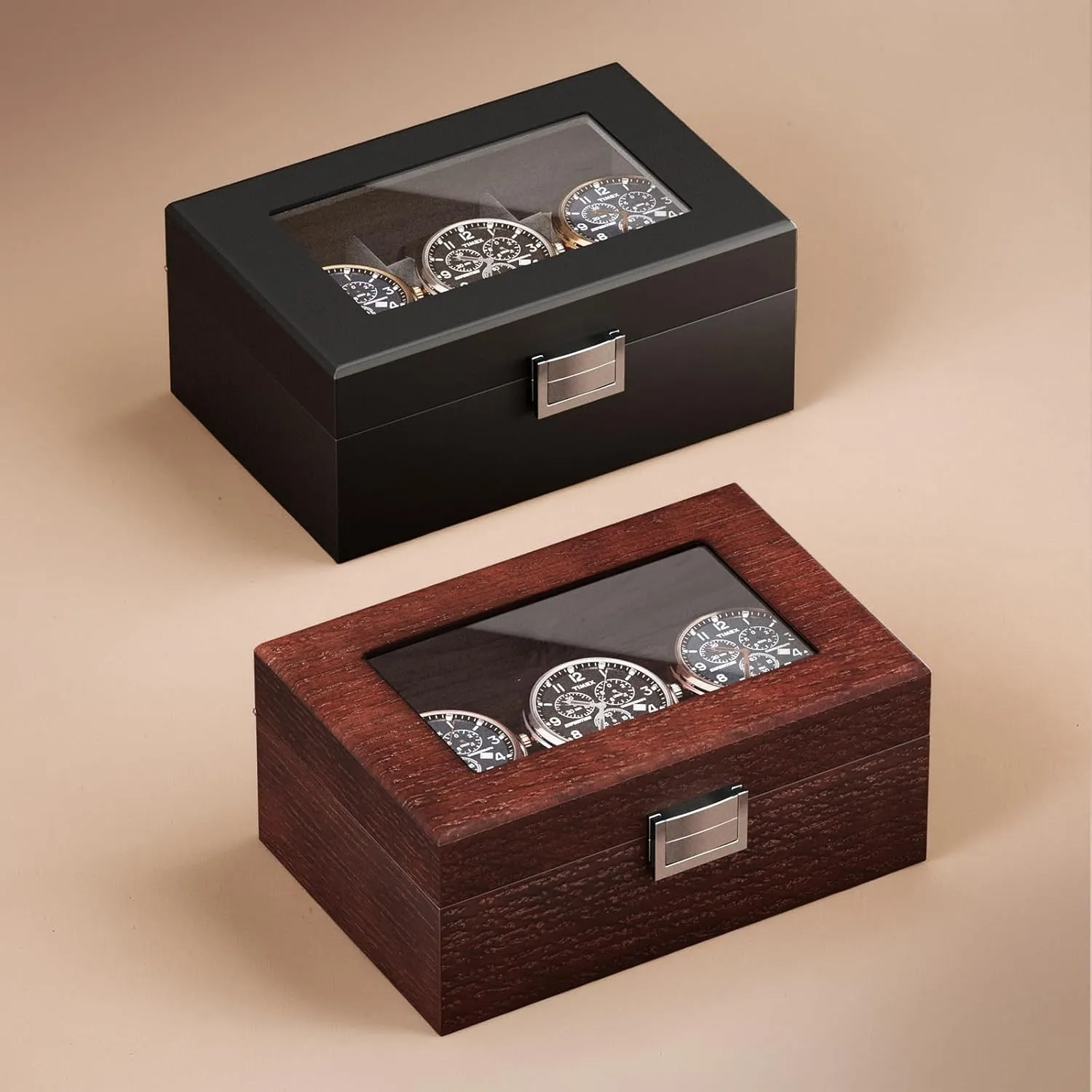 Display Case with Glass Lid - Espresso ProCase Wooden Watch Box for Men, 3 subsurface empire Slot Watch 