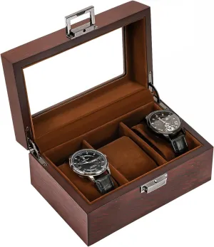 Display Case with Glass Lid - Espresso ProCase Wooden Watch Box for Men, 3 subsurface empire Slot Watch 