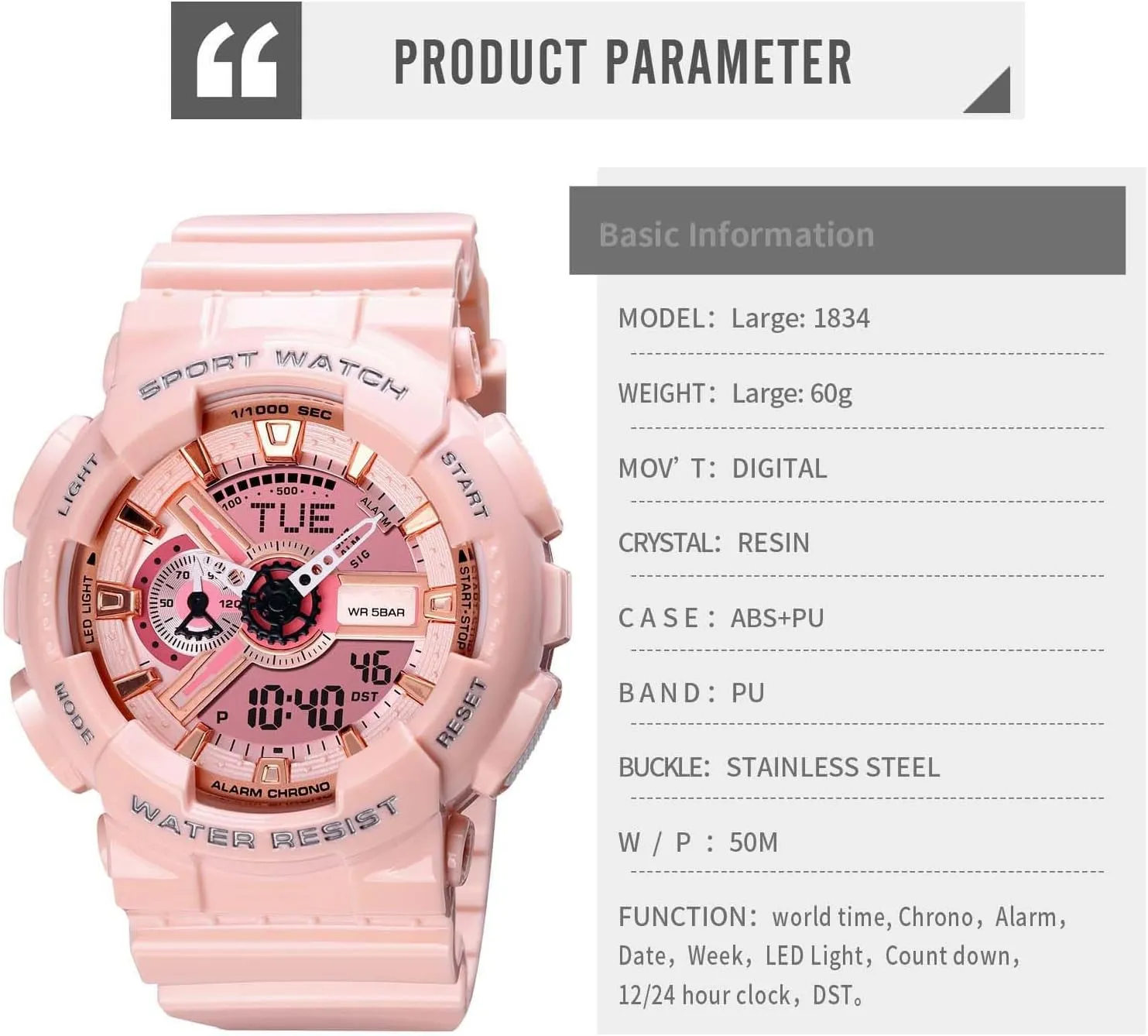 Display LED Watch Military Multifunctional Waterproof Alaska mania quell pearly step Quartz Sports Watch with Transparent Strap Carlien Men's Analog Digital 