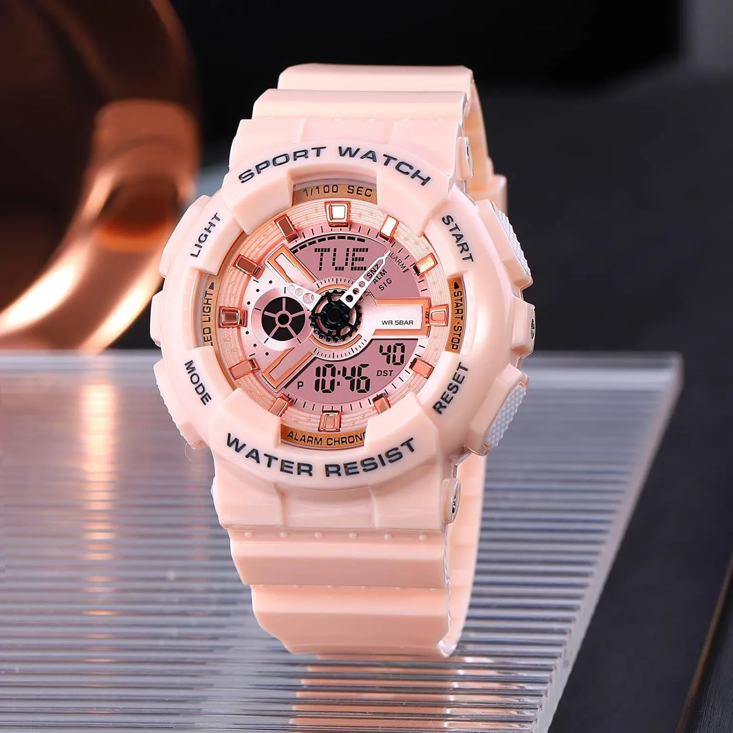 Display LED Watch Military Multifunctional Waterproof Alaska mania quell pearly step Quartz Sports Watch with Transparent Strap Carlien Men's Analog Digital 