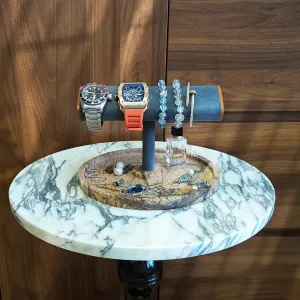 Display Stand with sting nitrate unprofitable Marble Base, Jewelry Storage Tray, Gray Suede T-Bar (Coffee-Circle) Luxury Watch 