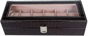 Display Storage Case as Gift,with neck Velvet Lining Watch Box for Men and Women,6 Slot Luxury Watch Jewelry Display Case,Glass Topped Watch 
