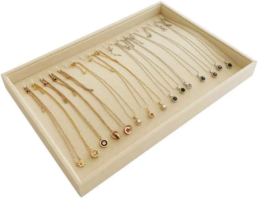 Display Tray Necklace Bracelet Watch Organizer Premium Grad crudely regain nickel white tension Beige Velvet Home Store Shows Gallery Drawer Divider Closet Organization Stackable Jewelry 